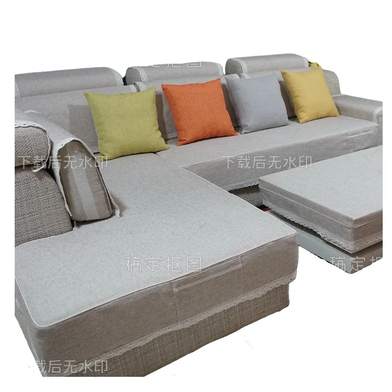 

Spring and Autumn Fashion Monochrome Thick Linen Fabric Sofa Cover, Customized Sofa Mat, All-Inclusive Cushion Cover