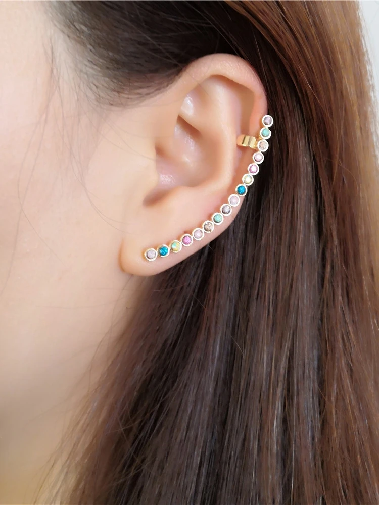 1pcs Multi Color Pastel Rainbow Ear Clip Earrings for Women Ear Cuff Jewelry Gold Color Vintage Clip Earring Brincos Bijoux Gift