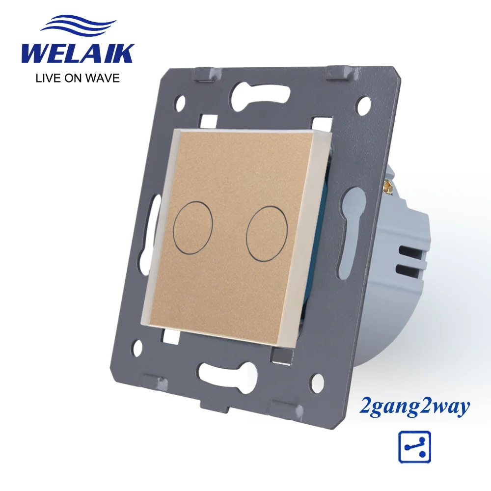 WELAIK 45*45mm Cross 2Gang 2Way 3Way Stairs Intermediate Crystal Glass Panel Smart Light Wall Touch Switch A922W