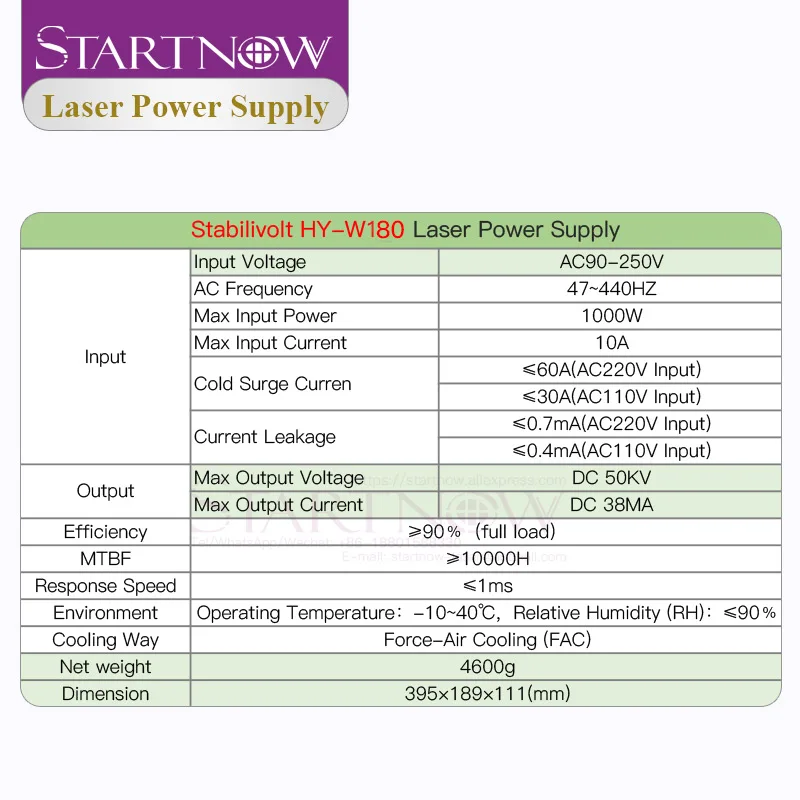 Imagem -05 - Startnow Fonte de Alimentação do Laser Hy-w180 Fonte hy W180w Dispositivo Máquina Corte a Laser 110v 220v para 150w 180w Co2 Tubo do Laser