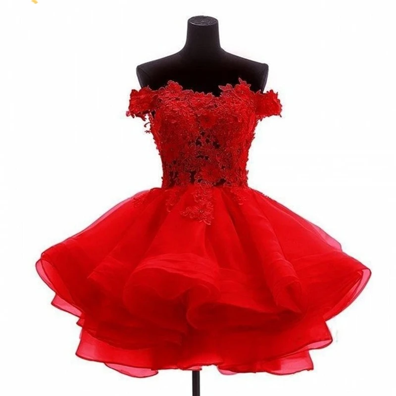 New Red Mini Short Cocktail Homecoming Dresses 2025 Organza Appliques Prom Party Gowns Graduation Wear Robe De Soiree