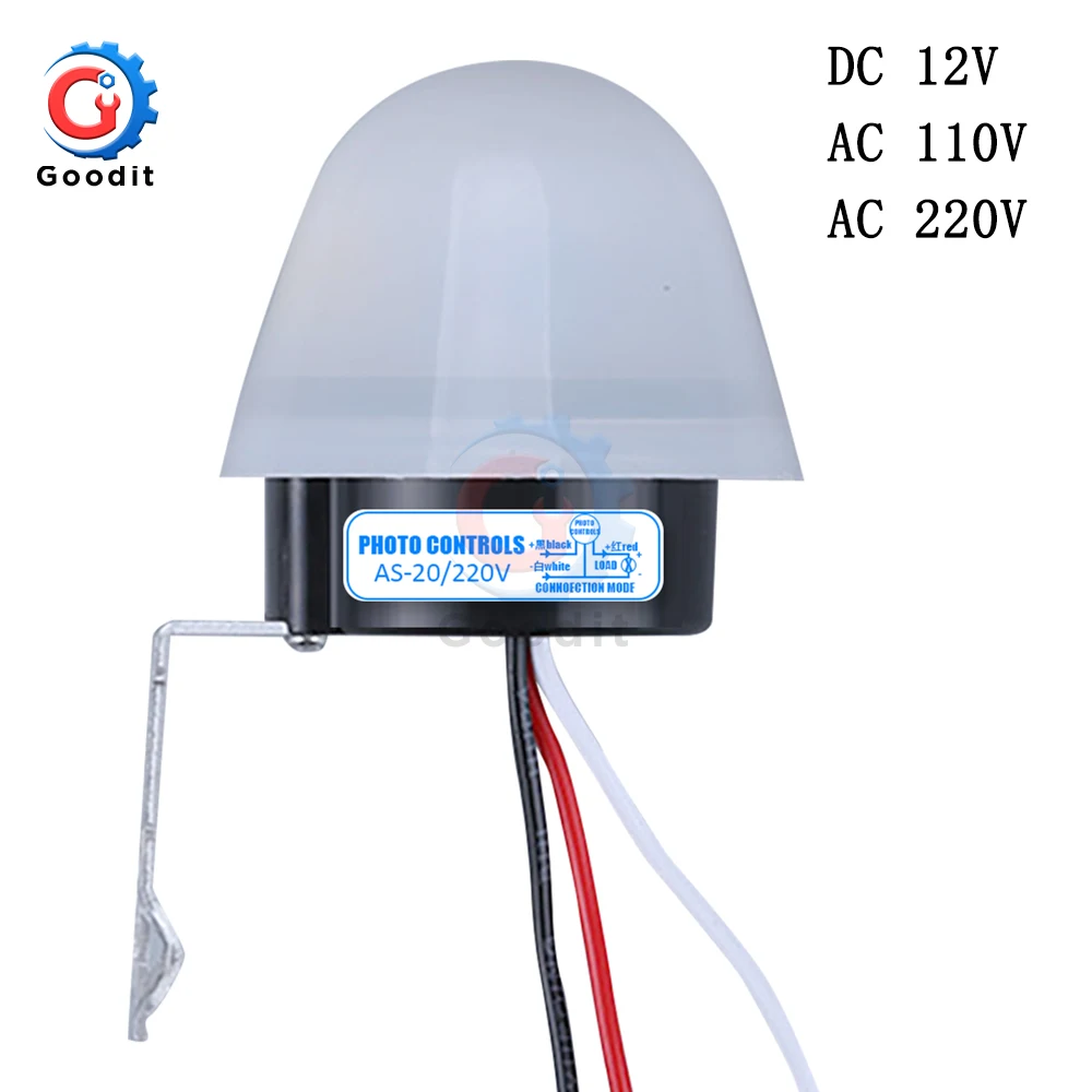 AS-20 DC 12V AC 110V 220V 10A Waterproof Sensitive Auto Photo Switch On/Off Photocell Street Light Switch Sensor Switch Tools