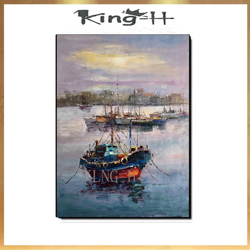 KOWELL 100% Handpainted Abstract Sailing Oil Painting On Canvas Art Gift Home Decor Living Room Wall Art Frameless Pictur