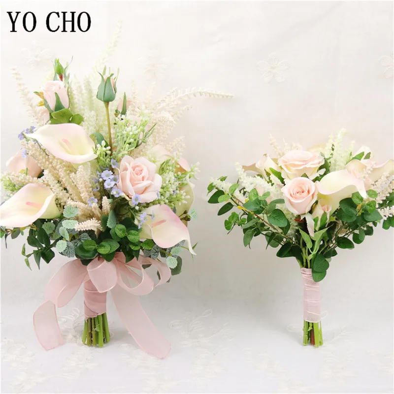 YO CHO Rosa Rose Calla Lilie Blume Bouquet Handgemachte Braut Hochzeit Bouquet Blume Home Party Decor Neueste Design Hochzeit Liefert