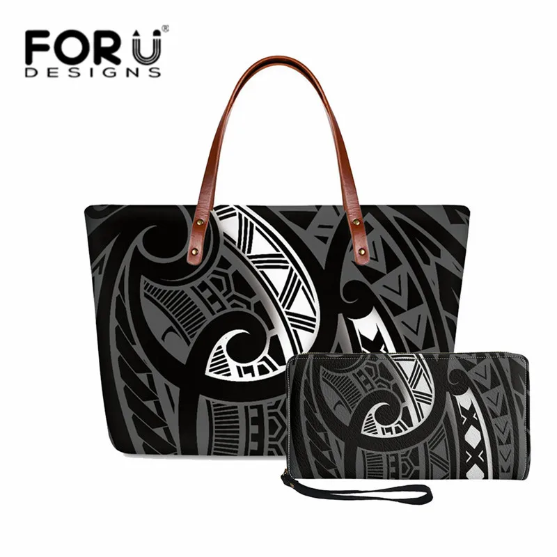 FORUDESIGNS Polynesia Style Women Handbag and Purse Blue Shoulder Bags for Female Ladies Party Bag Totes Set With Wallet Bolso