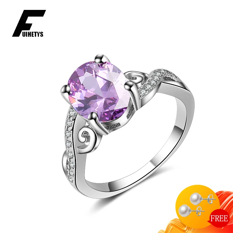 Fashion Rings for Women 925 Silver Jewelry Oval Shape Amethyst Zircon Gemstone Finger Ring Wedding Engagement Party Accessories