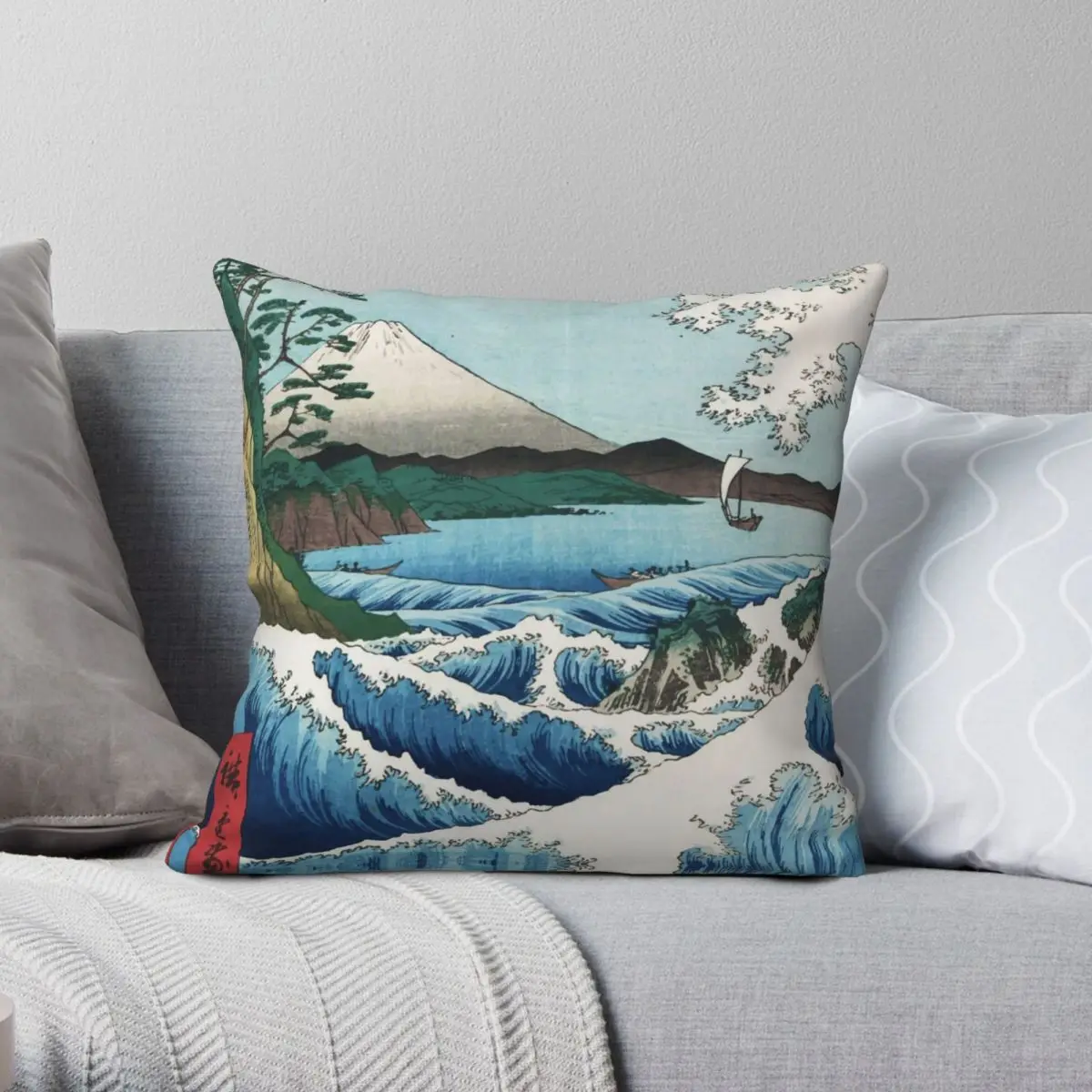 Hiroshige The Sea Off Satta Japan Square Pillowcase Polyester Linen Velvet Pattern Zip Decor Pillow Case Car Cushion Cover