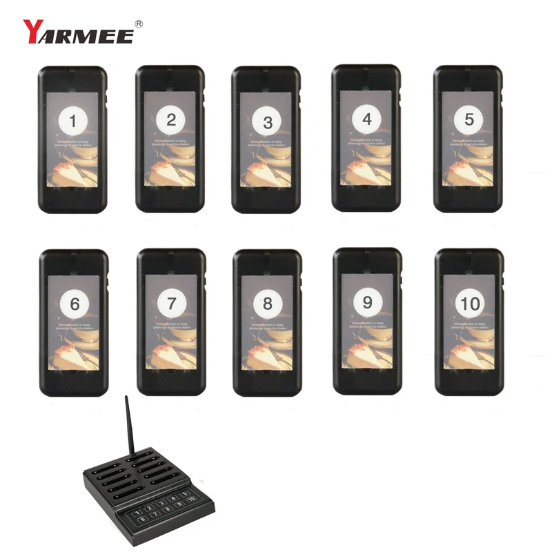 YARMEE Wireless Restaurant calling system Waterproof Buzzer 1 Transmitter + 10 Receiver for Waiter Calling System Queue System