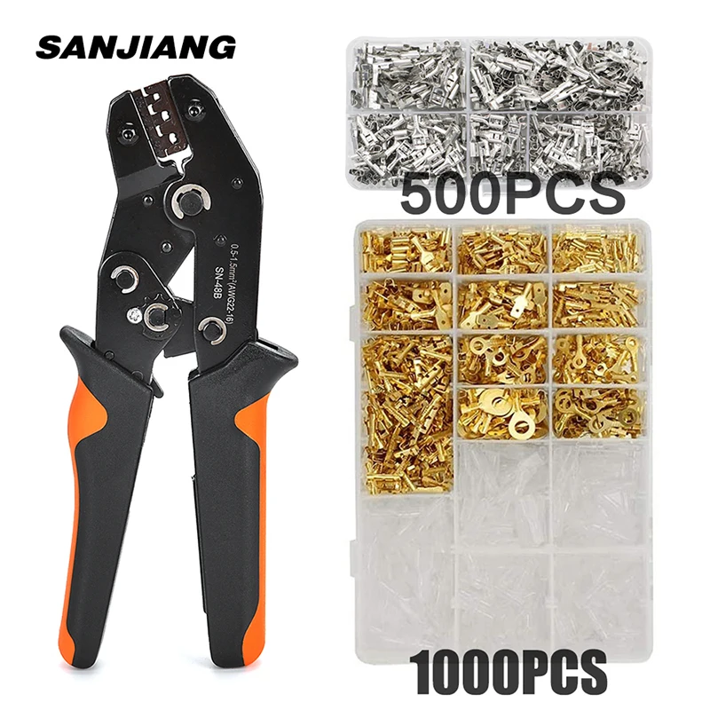 SN-48B Crimping Tool 500pcs Tab 2.8/4.8/6.3mm Terminals Sets Crimper Plier 1000PcsInsulated Male And Female Wire Connector Kit