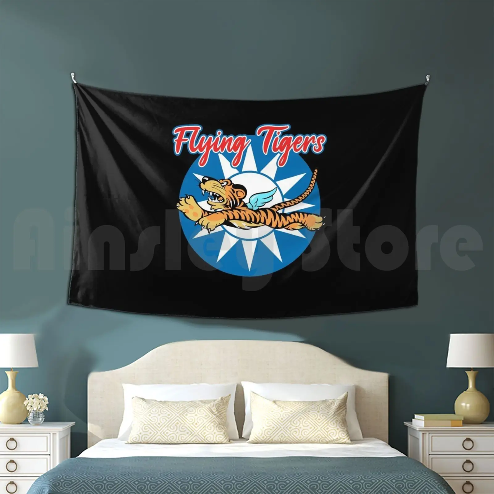 Flying Tigers Wwii Insignia Tapestry Living Room Bedroom Flying Tigers Flying Tigers Squadron Usaac Ww2 Flying Tigers Emblem