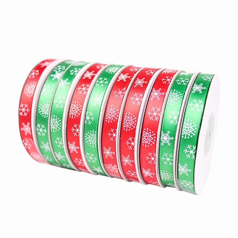 5Yards/Roll Green/Red Snowflake Organza Ribbon DIY Bownot Gift Wrapping Party Christmas Ribbons Decoration 10 mm