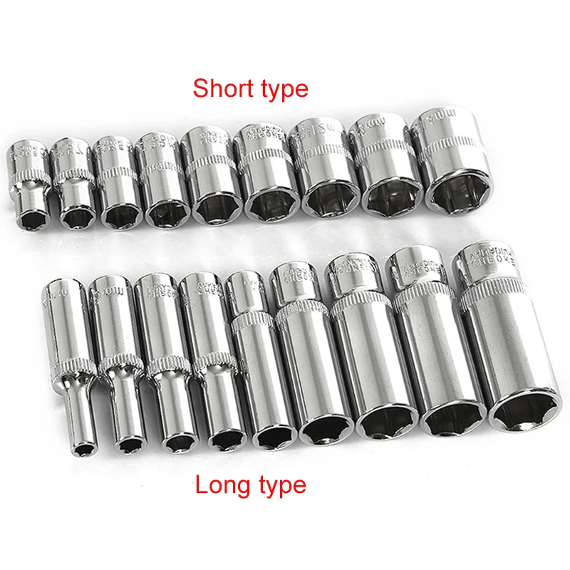 1 pçs CR-V 1/4 Polegada unidade quadrada métrica longa hex soquete 4mm-14mm parafuso porca driver chave chave inglesa adaptador catraca ferramenta de reparo do carro
