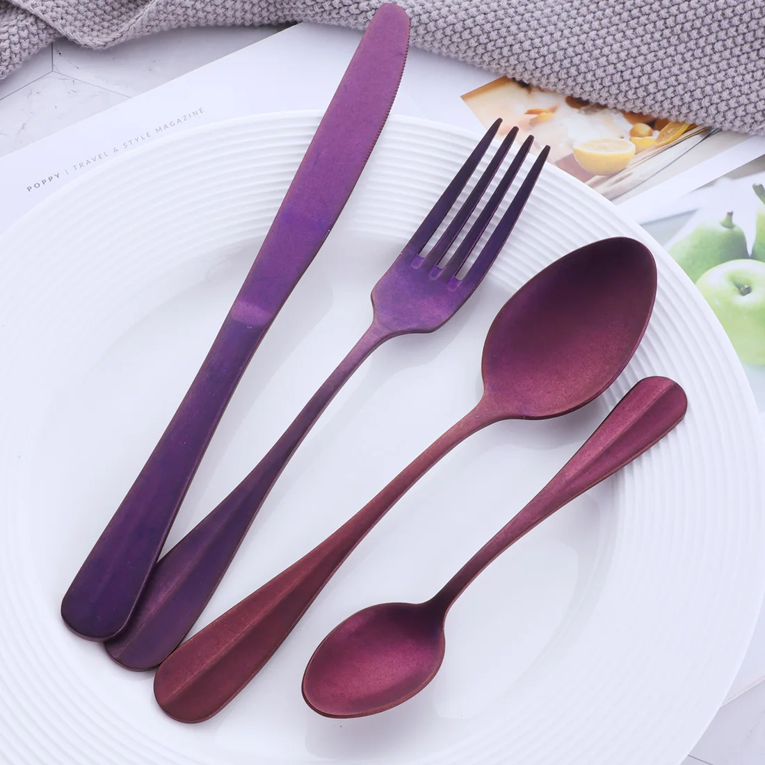 Matte Black Vintage Dinnerware Stainless Steel Knife Fork Spoon Cutlery Set Luxury Silverware Tableware Western Kitchen Flatware