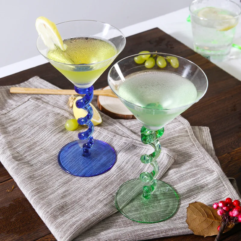 2Pcs Ins Cocktail Glass for Bar New Drinks Fungus Molecular Gastronomy Tumbler Mixed Wine Spiral Martini Cup