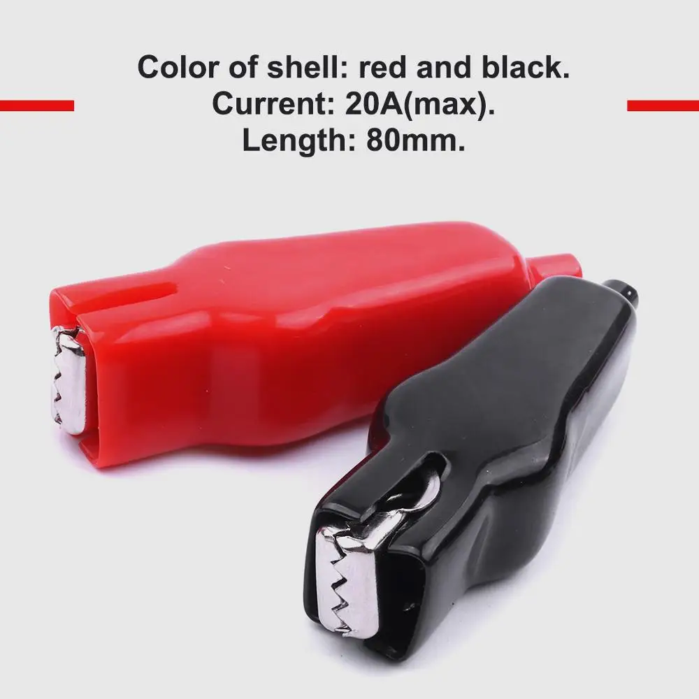 2pcs 20A Sheathed Alligator Clip Insulated PVC Charge Batteries Double-Ended Crocodile Clips Electrical Jumper Wire Car-styling