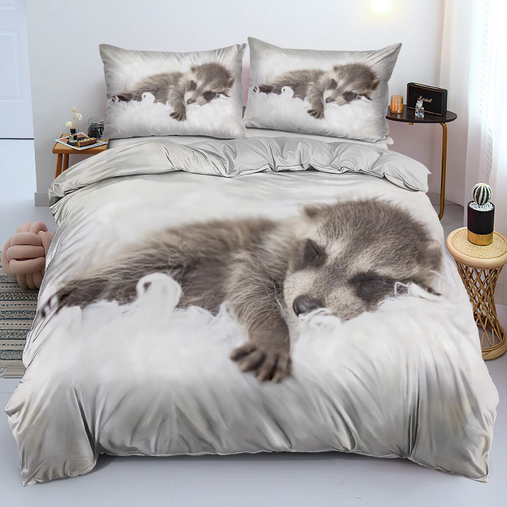 Cute Thinking Raccon Linens Bed Custom Design Duvet/Comforter Cover Set Twin Queen King Size 265x230cm Bedding Set for Children