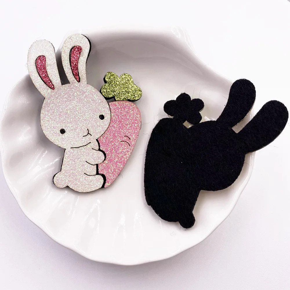 6PCS Glitter Composite Gold Powder Felt Fabric Kawaii Colorful Rabbit Patches DIY Craft Appliques Wedding Hairpin Parts Crafts