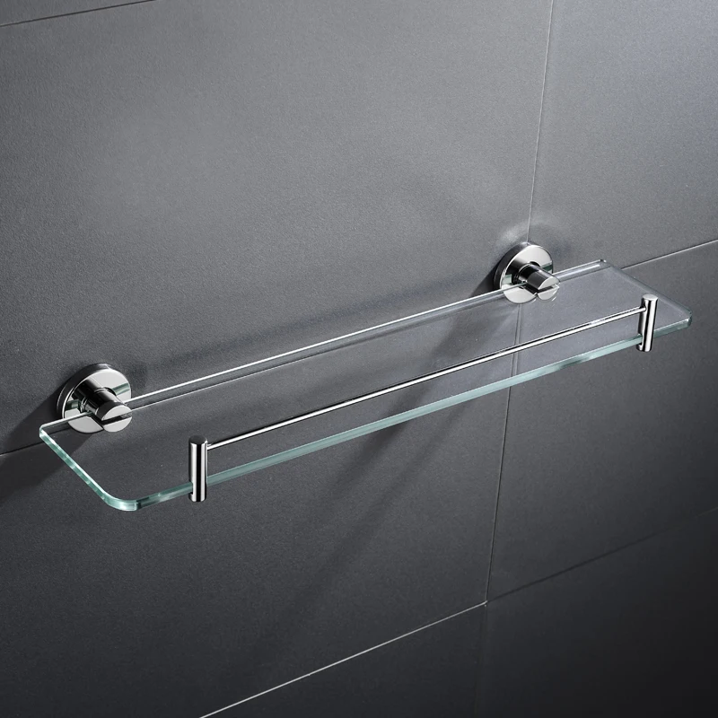 Bathroom Glass Bath Shower Shelf Holder Single Layer Modern Style Glass Shower Room Cosmetic Shelf Rack