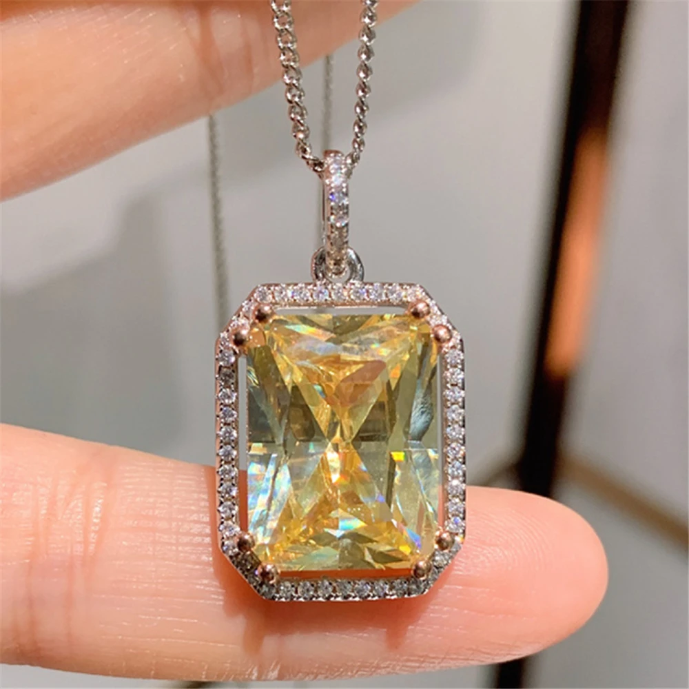 Natural Stone Pendant Necklaces For Women Big Square Gemstone Crystal Charm Necklace Chain Collier Femme Rhinestone Jewelry Gift