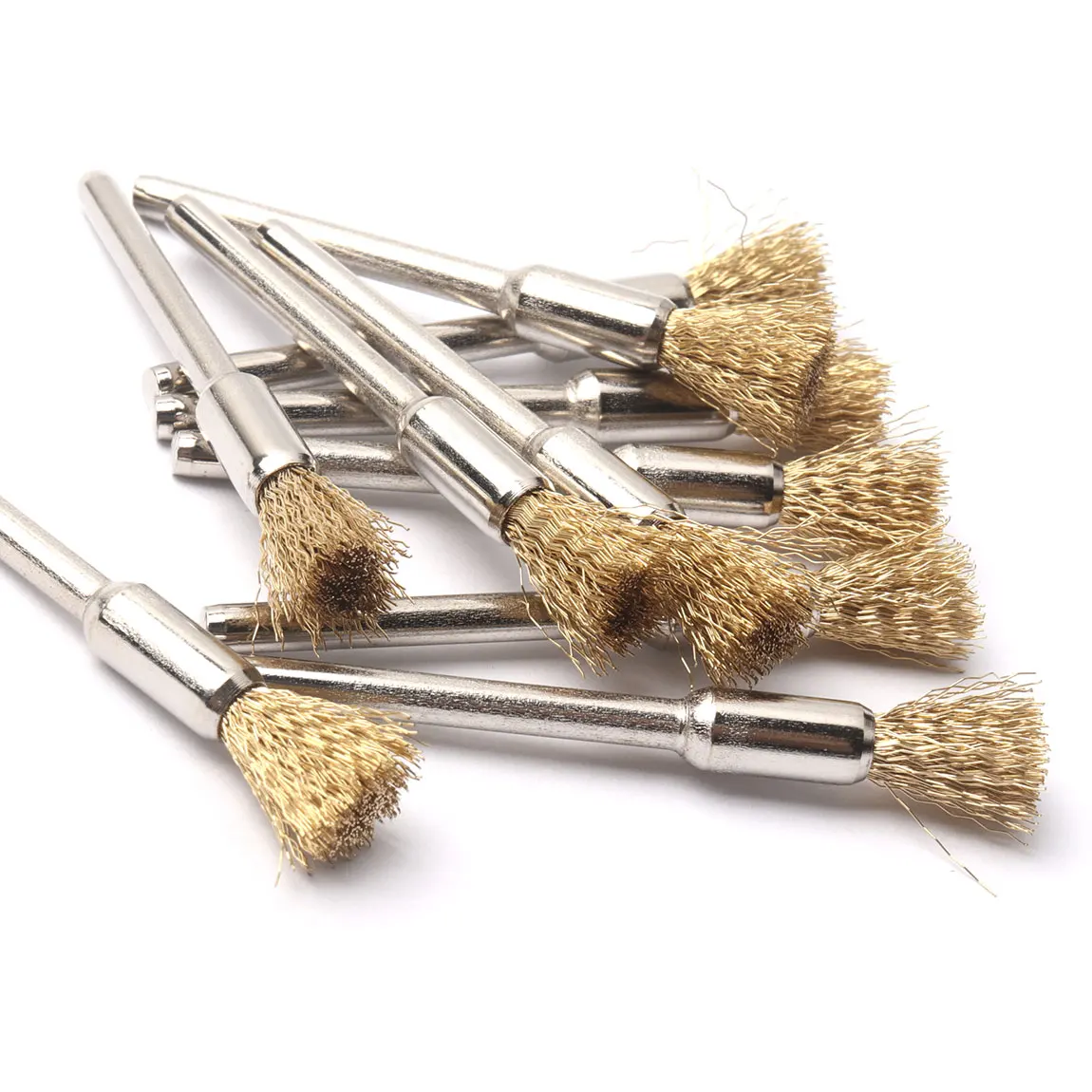 10pc 3mm Shank Mini Brass Brush Steel Wire Wheels Rotary Tools Polishing Dremel Rotary Tools Metal Rust Removal Brush Set