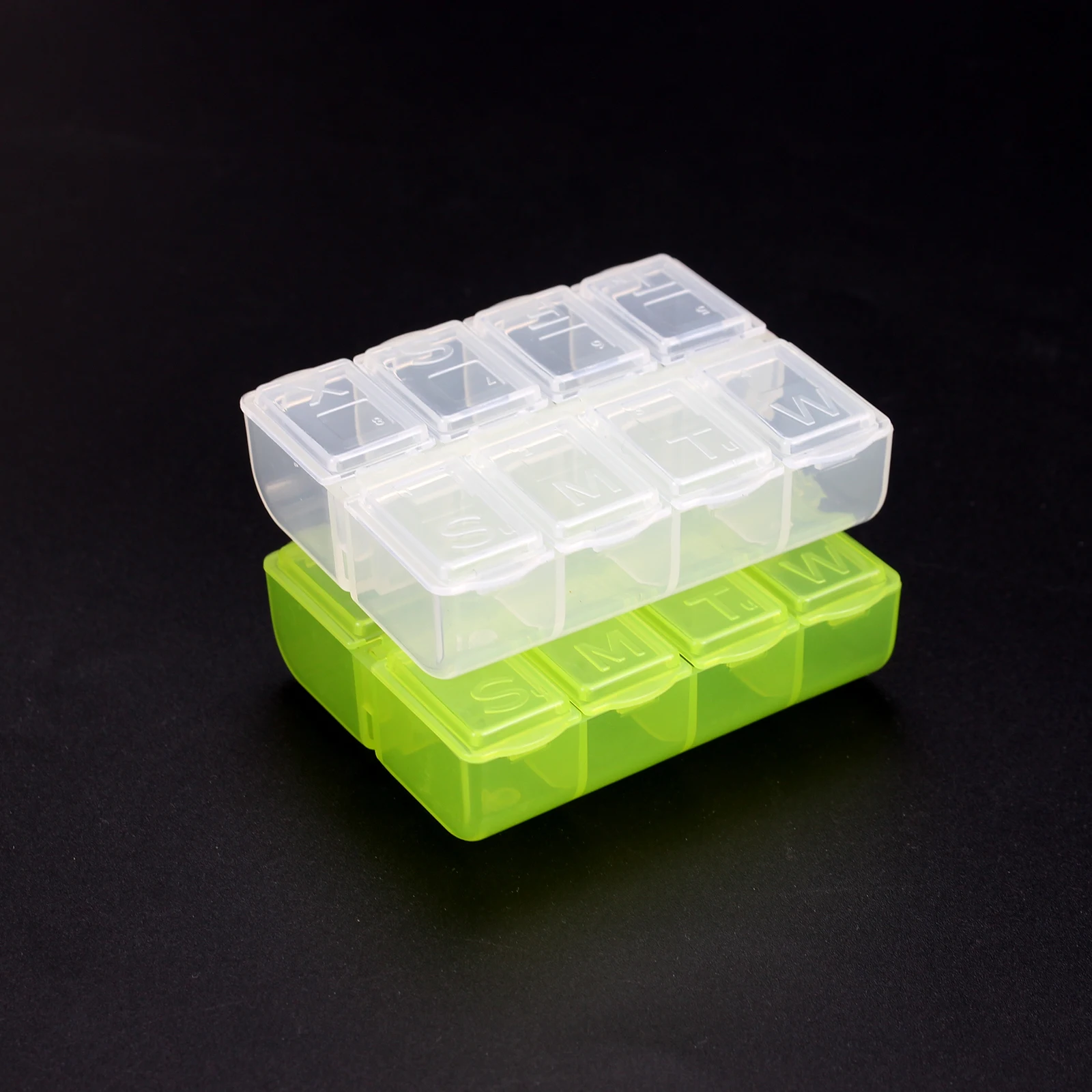 Caja de plástico pequeña transparente/verde, 8 rejillas, Kit de almacenamiento de joyas/componentes electrónicos, piezas, caja de almacenamiento de acabado