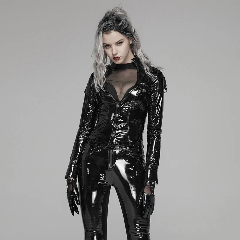 فاسق الهذيان المرأة فاسق برشام معدني الطلاء بولي قفازات قفازات جلدية وسيم الجدة شبكة خياطة قاطرة نادي النساء الملحقات #2