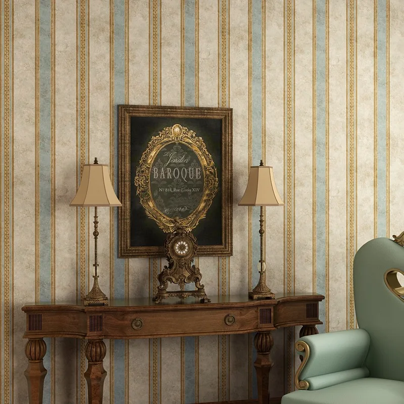 Retro Nostalgic Wallpaper Retro Vertical Stripe American-Style Village Style Living Room Bedroom Study Classical Striped