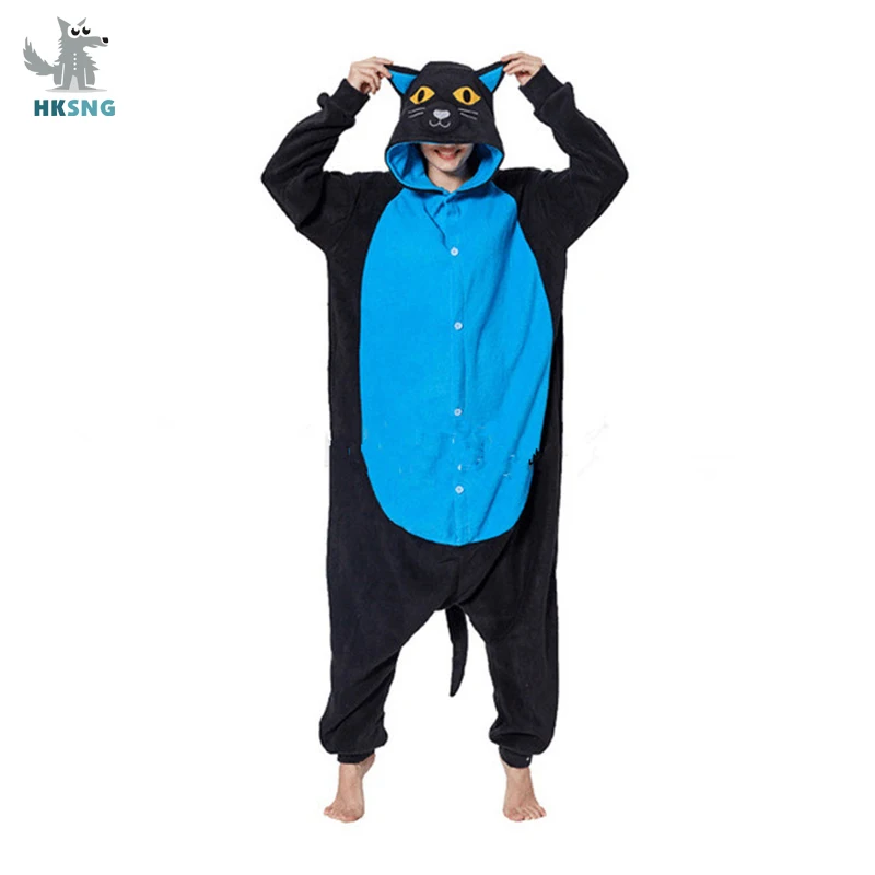 HKSNG Adult Animal Blue Midnight Cat Onesies Kigurumi Pyjama Halloween Cosplay Family Party Pajamas Cartoon Jumpsuit Outfits
