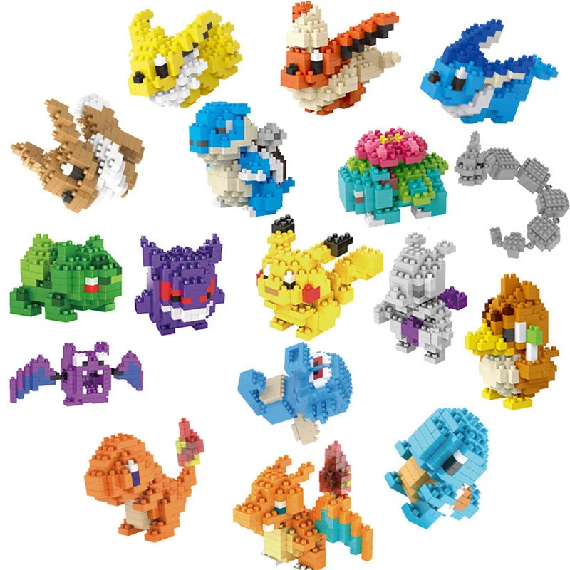 23Style Pokemon Micro Building Blocks Gengar Charmander Bulbasaur Snorlax Blastoise Pikachu Mini Brick Figures Toys For Kids