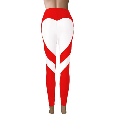 Women Red Heart Printed Leggings Fashion Polyester Ankle-Length Pants High Waist Push Up Sportwear Female Leggings