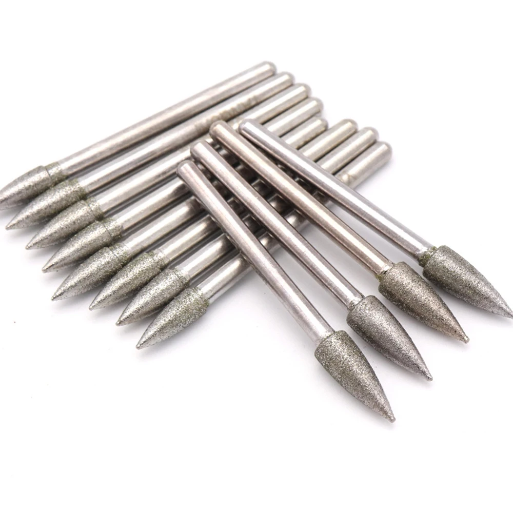 

1/5/10PCS 4/5/8mm Bullet Diamond & CBN Burr Grinding Drill Bit Point 3mm Shank for Dremel