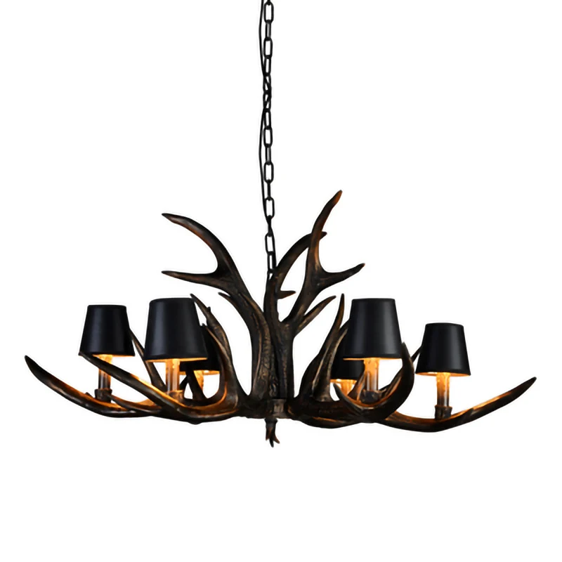 

Vintage chandelier Resin Antler Lustre for Dining Room living room bar retro black lampshade hanging lamp restaurant decoration