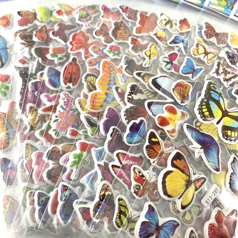 12 Sheets/Set Scrapbooking Kawaii Butterflies Lovely Sticker Cartoon 3D Bubble Puffy Stickers for Kids Notebook Diary Decoration