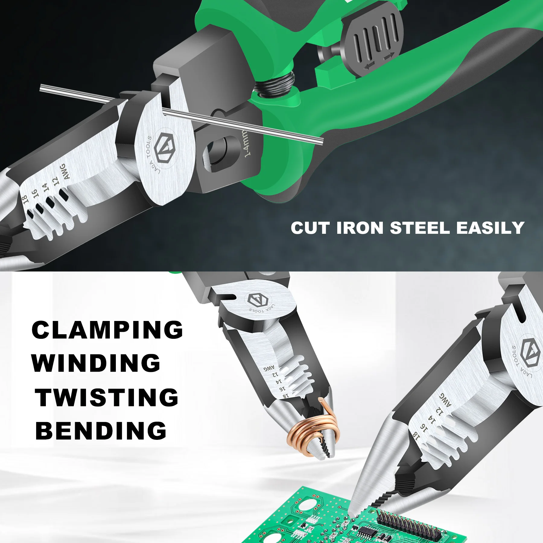 LAOA 9 in 1 Multifunctional Electrician Pliers Long Nose Pliers Wire Stripper Cable Cutter Terminal Crimping Hand Tools