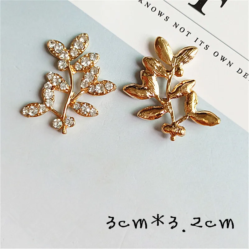 10 Pcs/Lot Tree branch Leaves Flower Gold Or Silver Rhinestone Buttons Flatback Embellishment Button For DIY Hair Accessories