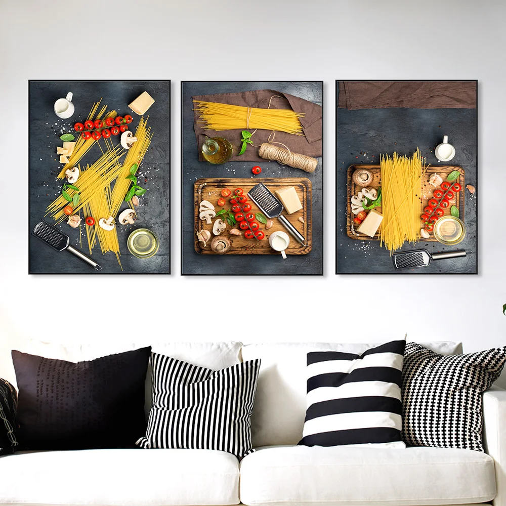 Food Painting Modern Kitchen Decor Raw Pasta Italian Spaghetti Canvas Posters Prints Wall Art Picture For Bar Restaurant Dining