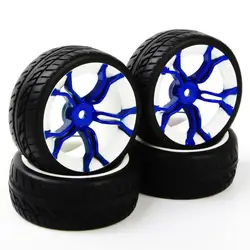 4pcs 1:10 RC Rubber Tire Rims Wheel Flat Racing On Road Car PP0150+MPNWB 12mm Hex For HSP On Road Model Racing Car