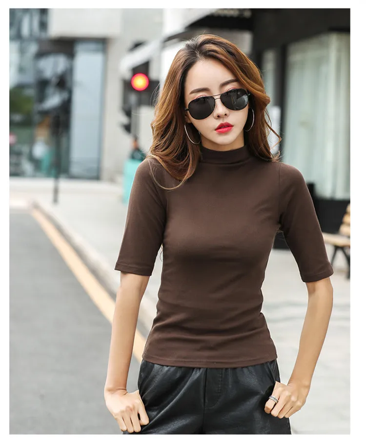 MRMT 2024 Brand Womens Half High Collar T-Shirt Mid-sleeved T Shirt For Female Woman Clothing New Thin Tops Womens T-shirts