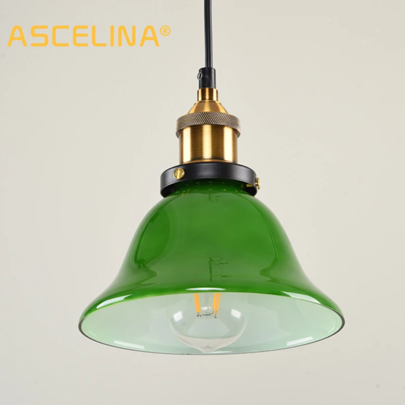 American Retro Green Glass lustre Pendant Light Creative Nostalgic Industrial For Restaurant Coffee Shop LED Edison Hanging Lamp