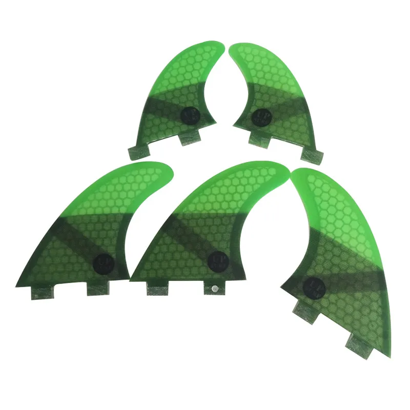 Fiberglass Surfboard Fins with Double Tabs, Surfboard Fin, Honeycomb Fibre, Green Color Fins, UK2.1, 5 in Per Set