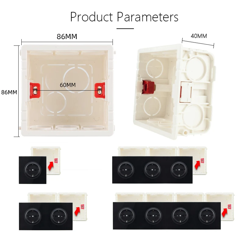 Avoir 86 Type Dark Installation Wire Box Wall Socket Mounting Box 86mm*86mm*40mm Recessed Junction Box Plastic Red White Blue