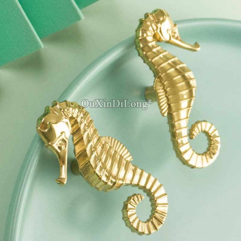 New Arrival 10PCS Solid Brass French Hippocampus Furniture Handles Drawer Pulls Cupboard Wardrobe Kitchen TV Cabinet Pulls Gifts
