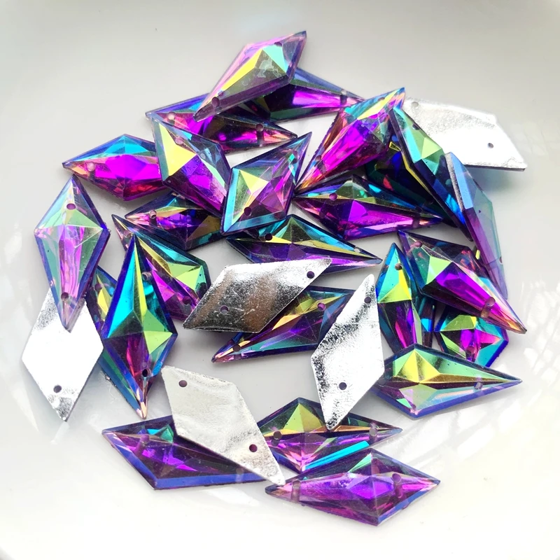 7x19mm&10x22mm Flatback Crystal AB Rhinestones Rhombus Shape Clear resin Crystal Stones Non Hotfix Strass Sewing Beads