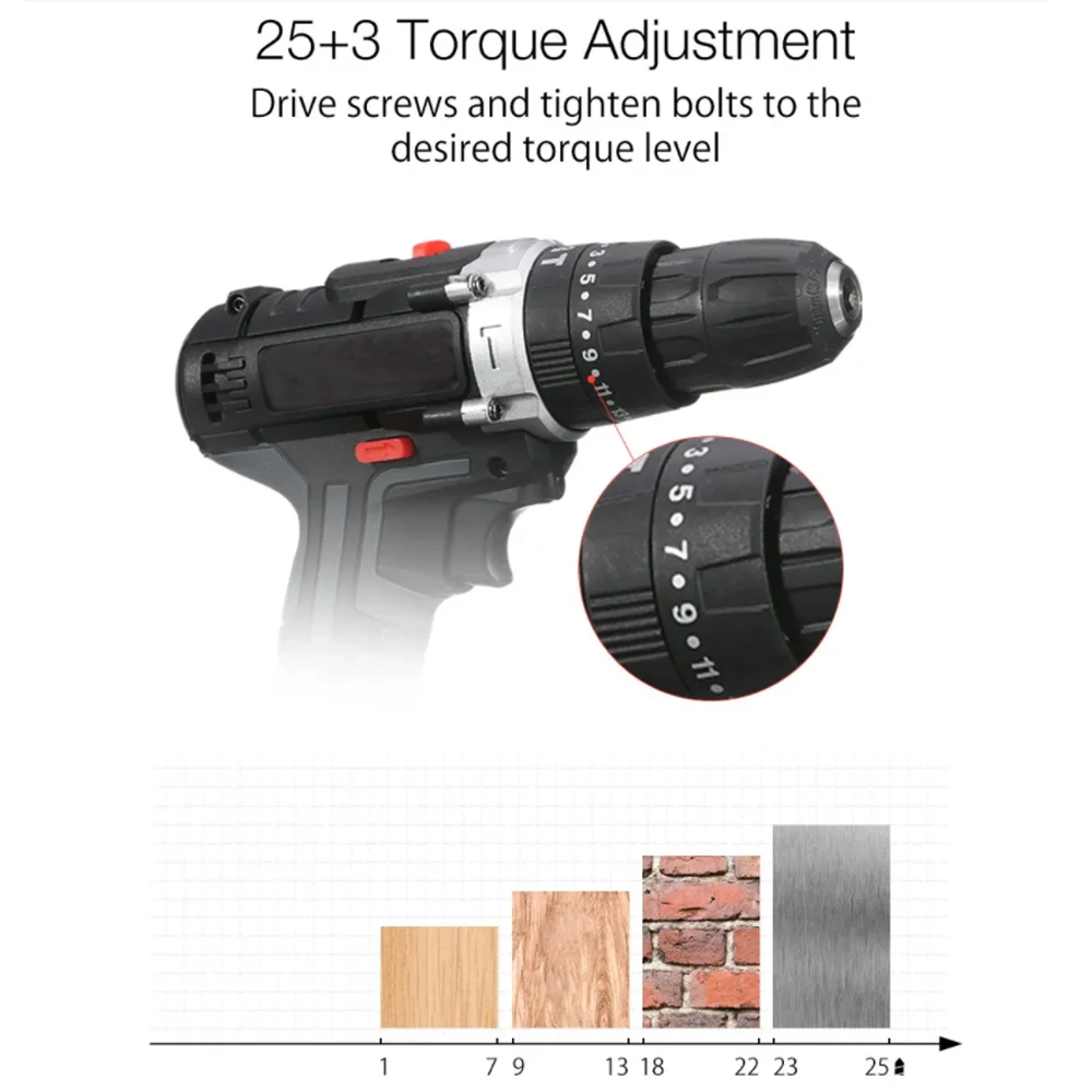 48V Cordless Screwdriver Electric Screwdriver Cordless Drill Power Tools Handheld Drill Lithium Battery Charging Drill + Battery