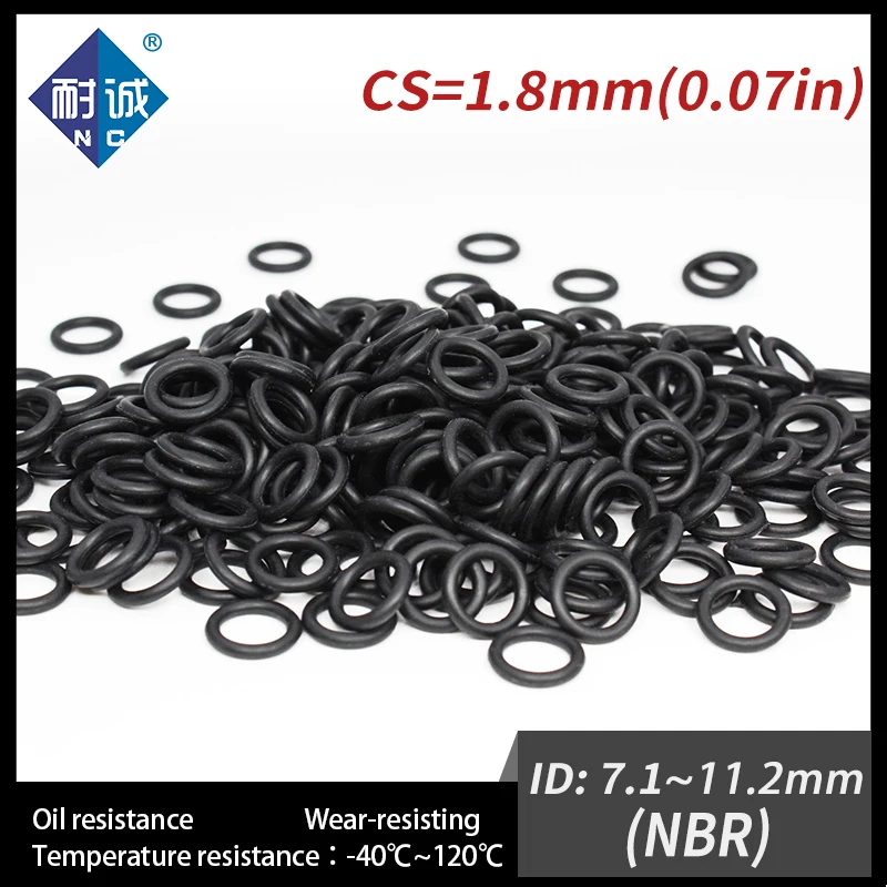 

20PCS/Lot Nitrile Rubber Black NBR CS 1.8mm ID7.1/7.5/8/8.5/9/9.5/10/10.6/11.2*1.8mm O Ring Gasket Oil Resistant Waterproof