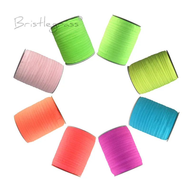 

BRISTLEGRASS 50 100 Yard by Roll 5/8 15mm FOE Solid Shiny Fold Over Elastics Spandex Satin Bands Hair Tie Headband Dress Sewing