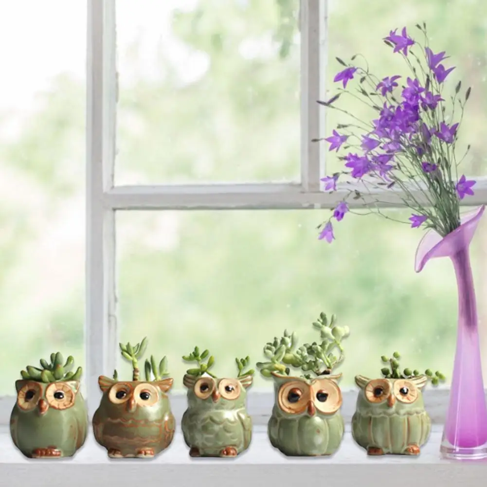 Owl Flower Pot Ceramic Cactus Succulent Plant Pot Nordic Vases Home Decor Cachepot For Flowers Garden Decoration (Style Random)