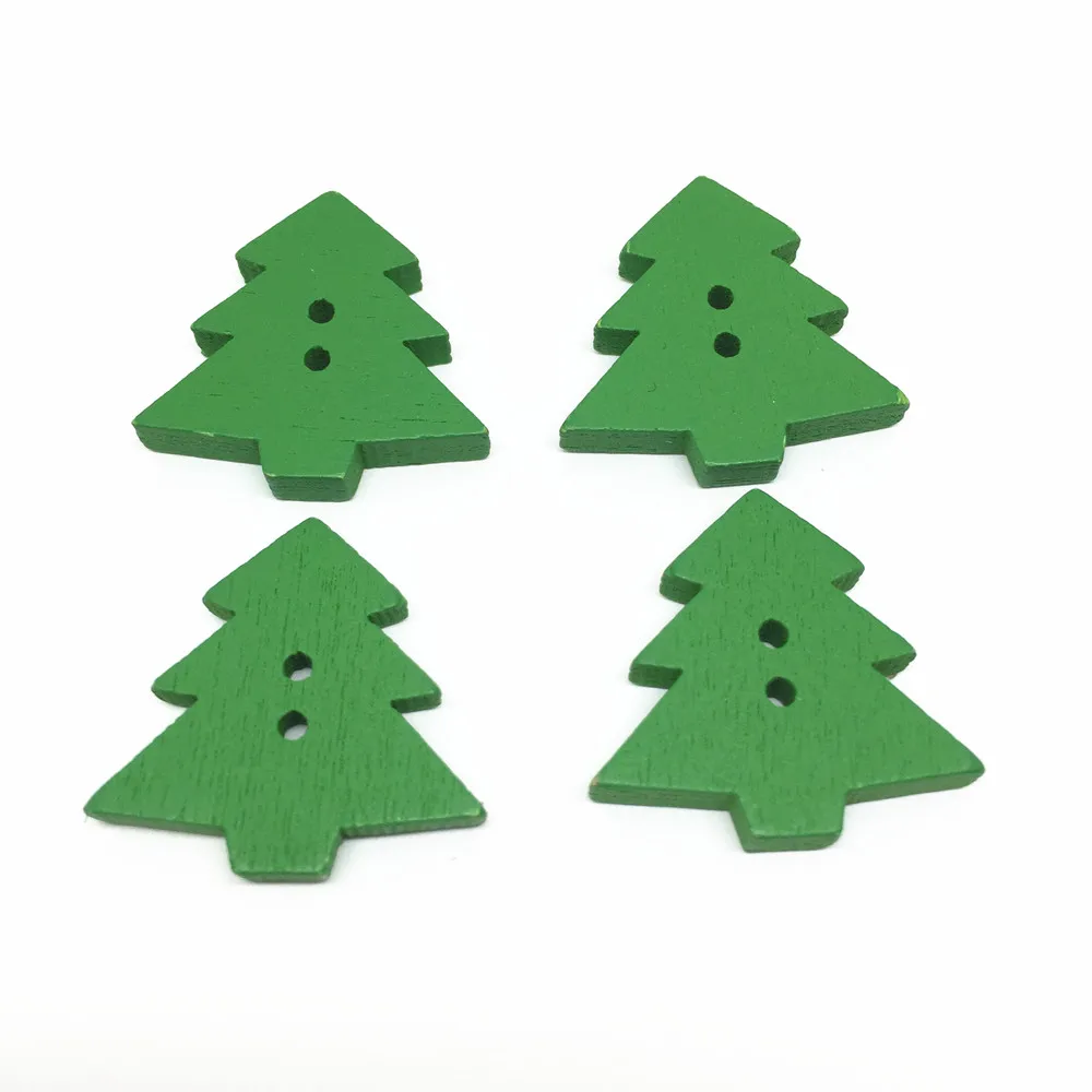 25pcs 22x23mm bottoni per albero di natale in legno verde per artigianato artistico fai da te Scrapbooking abbellimenti decorazioni accessori per