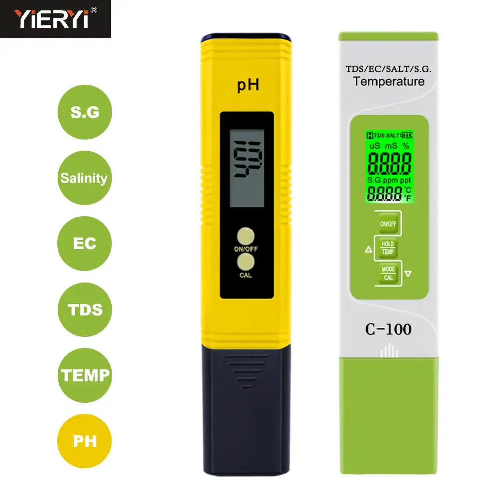 Yieryi PH/TDS/EC/Garam/S.G. Meter Digital Air Quality Monitor Tester untuk Kolam Renang, Air Minum, Akuarium