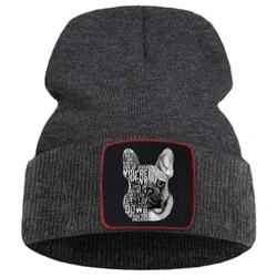 Chapeau bouledogue français citation chapeaux tricotés pour hommes bonnet cagoule hiver rétro Streetwear Bonnets chauds pour femmes casquette